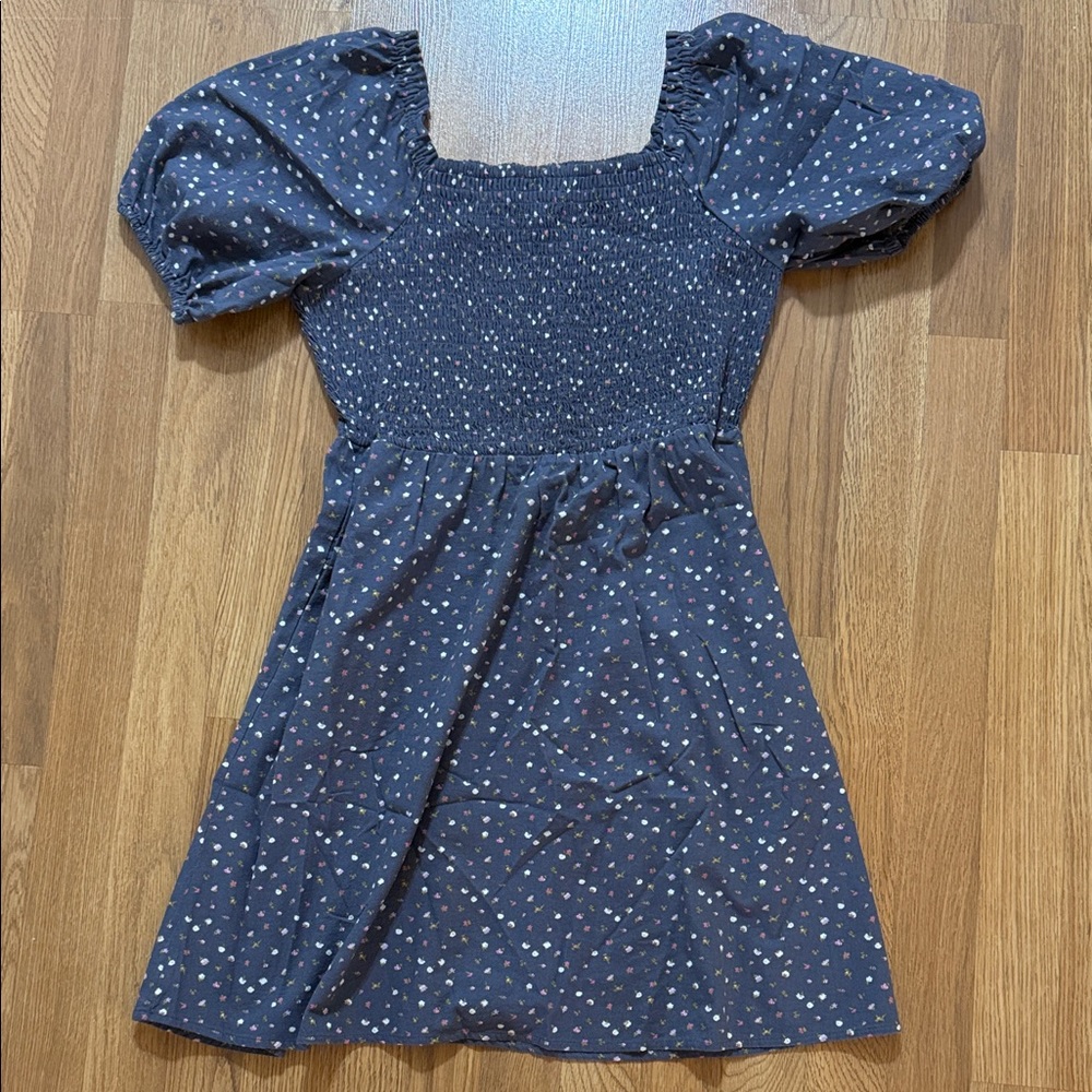Universal Thread Navy Smocked Top with Tiny Floral Dots